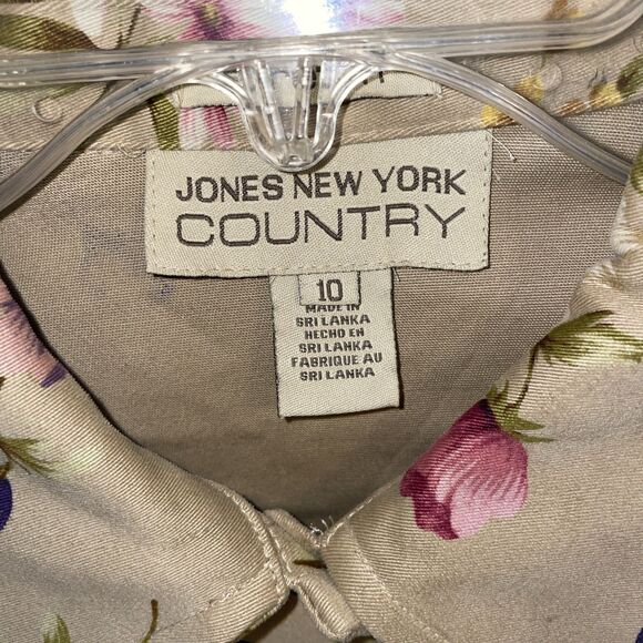 Jones New York Women’s Casual Shirt Size 10 Beige Floral Going Out Party Comfort - Picture 2 of 12
